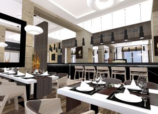 Interiér restaurace a kavárny v hotelu Grand od DESIGN s.r.o.